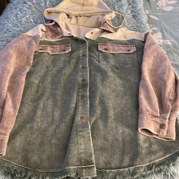 PRETTY NEW FALL 2024 DOKOTOO CORDUROY SHACKET JACKET L MULTIPLE COLORBLOCK - Picture 6 of 8